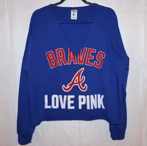 PINK Victoria's Secret Blue Braves Love Pink V-Neck Cropped Pullover. Large. New